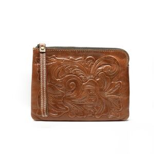 PATRICIA NASH Cassini Tooled Leather Wristlet in Tan